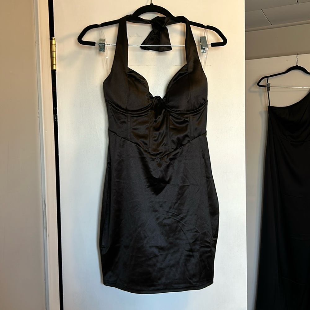 Black corset halter dress
